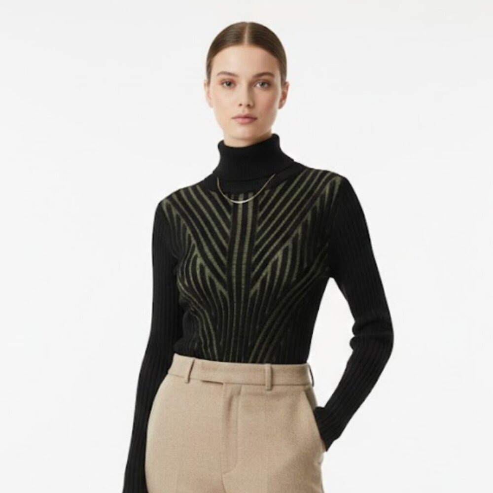 DKNY Sweater Turtleneck Black Green Classic Grunge Casual Office 1X